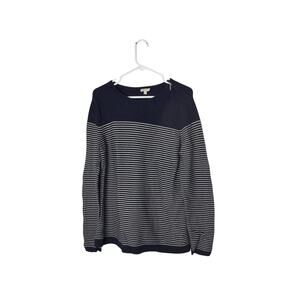 TALBOTS NAVY STRIPED COTTON BLEND L SWEATER FEMALE